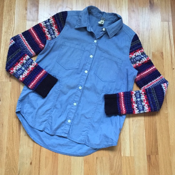 Free People Chambray Denim Knit Sweater   Sleeves - Picture 2 of 7